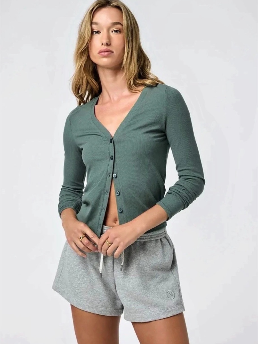 Vuori  Ribbed Poe Long Sleeve  Cardigan in Green XS Fits a Small